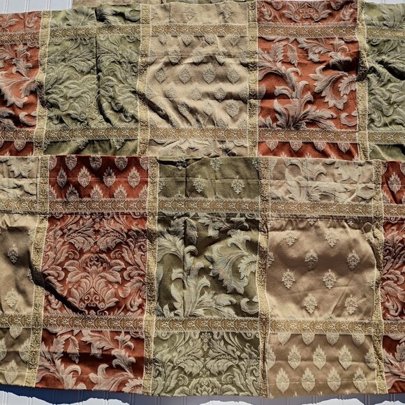 JC PENNEY Valances Sage Savannah Damask Floral Scroll Curtain Pair Gold Orange - Picture 9 of 10